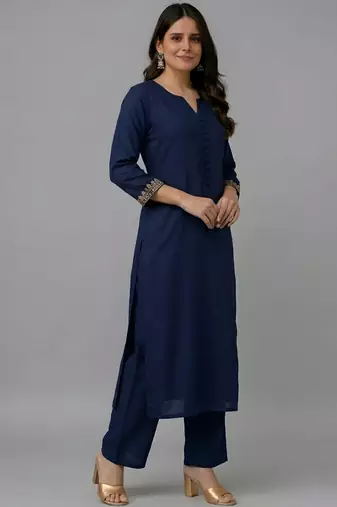 Navy embroidered rayon kurta set
