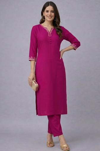 Pink embroidered rayon kurta set
