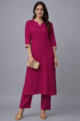 Pink embroidered rayon kurta set 1