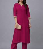 Pink embroidered rayon kurta set