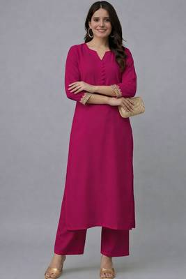 Pink embroidered rayon kurta set 2