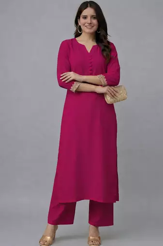 Pink embroidered rayon kurta set
