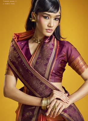 orange pure silk handloom weaving festival wear saree 2