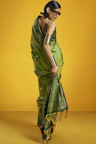 green pure silk handloom weaving festival wear saree