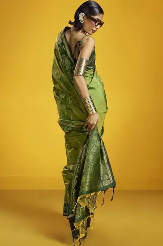 green pure silk handloom weaving festival wear saree