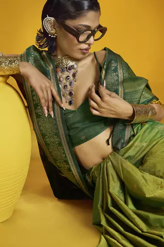 green pure silk handloom weaving festival wear saree