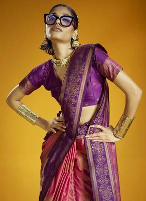 peach pure silk handloom weaving festival wear saree 2