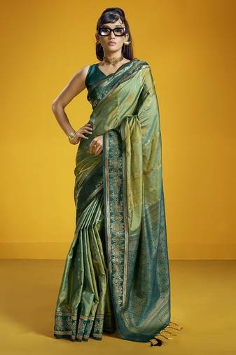 olive pure silk handloom weaving festival wear saree