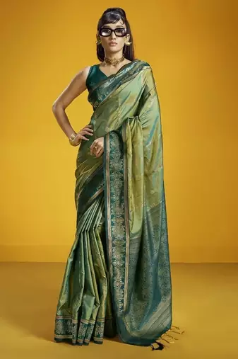 olive pure silk handloom weaving festival wear saree