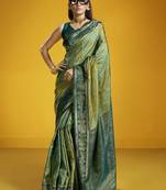 olive pure silk handloom weaving festival wear saree