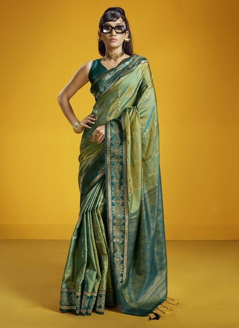 olive pure silk handloom weaving festival wear saree
