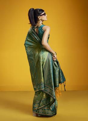 olive pure silk handloom weaving festival wear saree 2