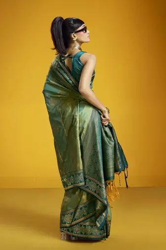 olive pure silk handloom weaving festival wear saree