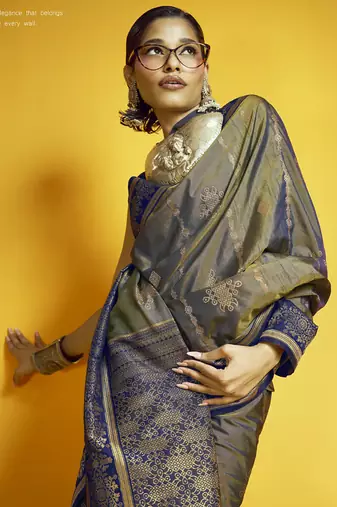 gray pure silk handloom weaving festival wear saree