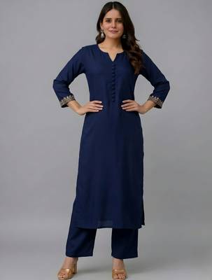 Navy embroidered rayon kurta set 3