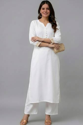 White embroidered rayon kurta set
