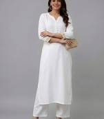 White embroidered rayon kurta set
