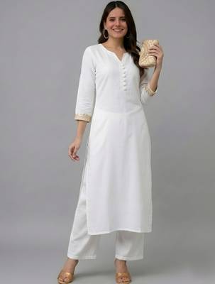 White embroidered rayon kurta set 2