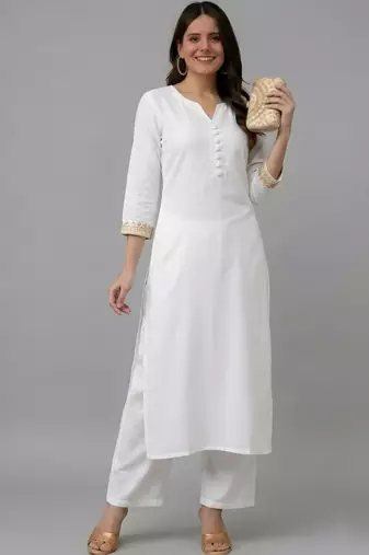 White embroidered rayon kurta set