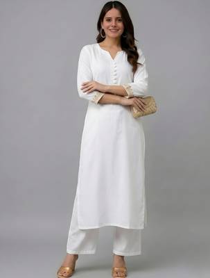 White embroidered rayon kurta set 3