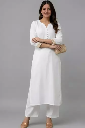 White embroidered rayon kurta set