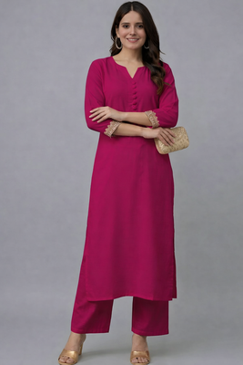 Pink embroidered rayon kurta set 3