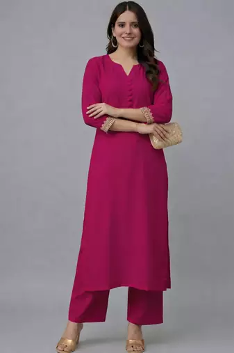Pink embroidered rayon kurta set