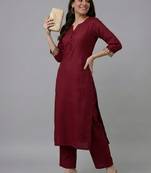 Maroon embroidered rayon kurta set