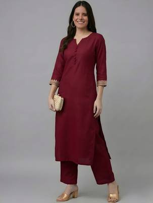 Maroon embroidered rayon kurta set 2