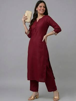 Maroon embroidered rayon kurta set 3