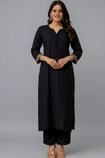 Black embroidered rayon kurta set