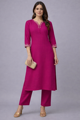Pink embroidered rayon kurta set 3