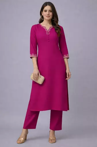 Pink embroidered rayon kurta set