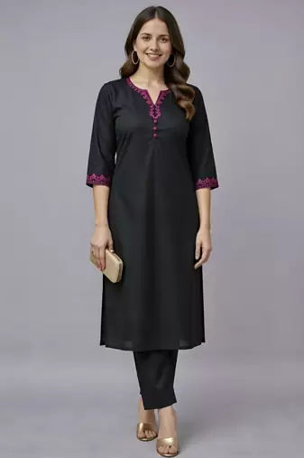 Black embroidered rayon kurta set