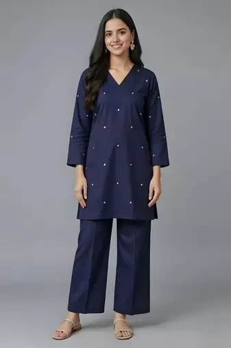 Navy embroidered rayon kurta set