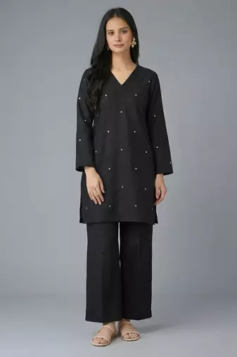 Black embroidered rayon kurta set