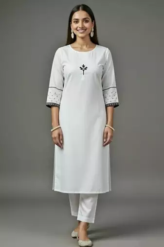 White embroidered rayon kurta set