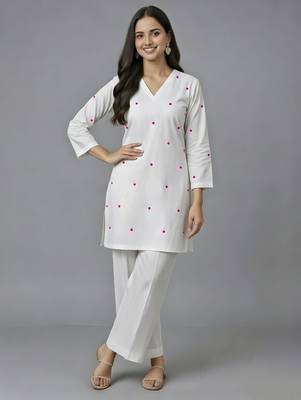 White embroidered rayon kurta set 3
