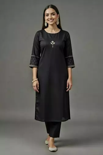 Black embroidered rayon kurta set