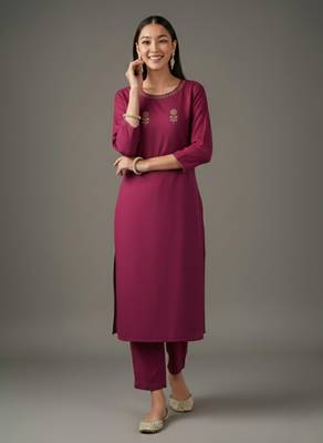 Pink embroidered rayon kurta set 3