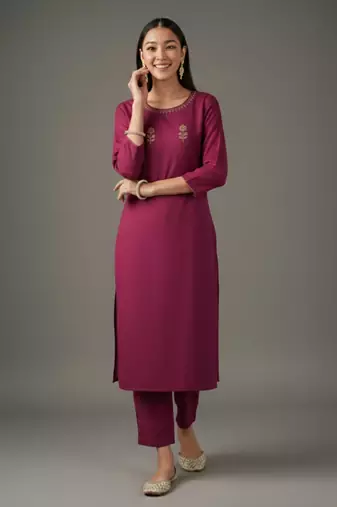 Pink embroidered rayon kurta set