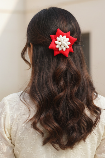 Red rose petals flower pin