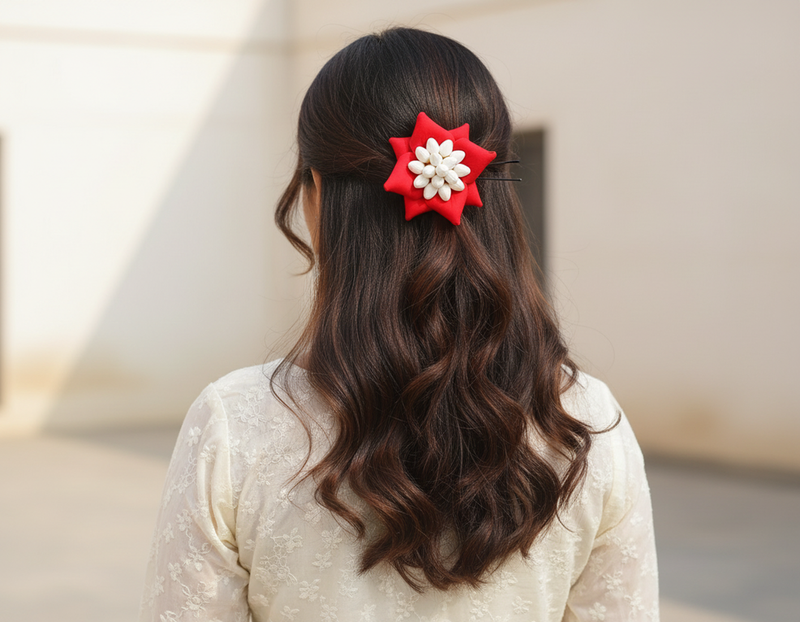 Red rose petals flower pin