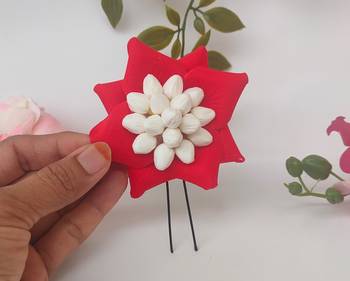 Red rose petals flower pin 3