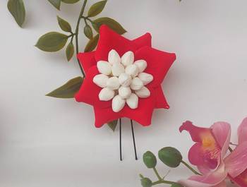 Red rose petals flower pin 4
