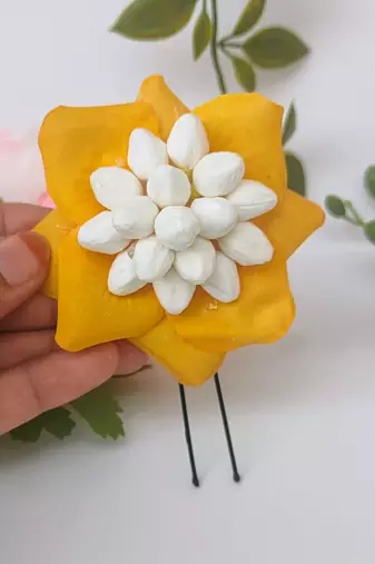 Yellow rose petals flower pin