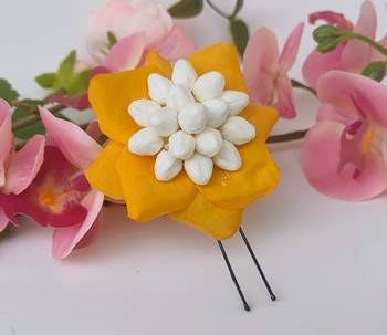 Yellow rose petals flower pin 3