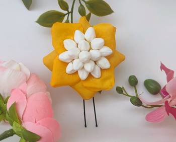 Yellow rose petals flower pin 4
