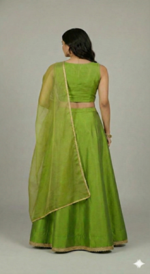 lime green festive silk lehenga choli set for women 2