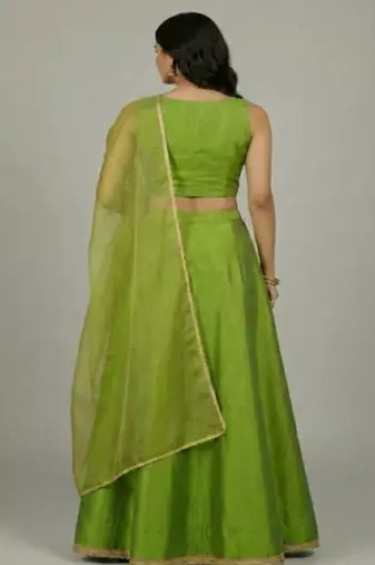 lime green festive silk lehenga choli set for women
